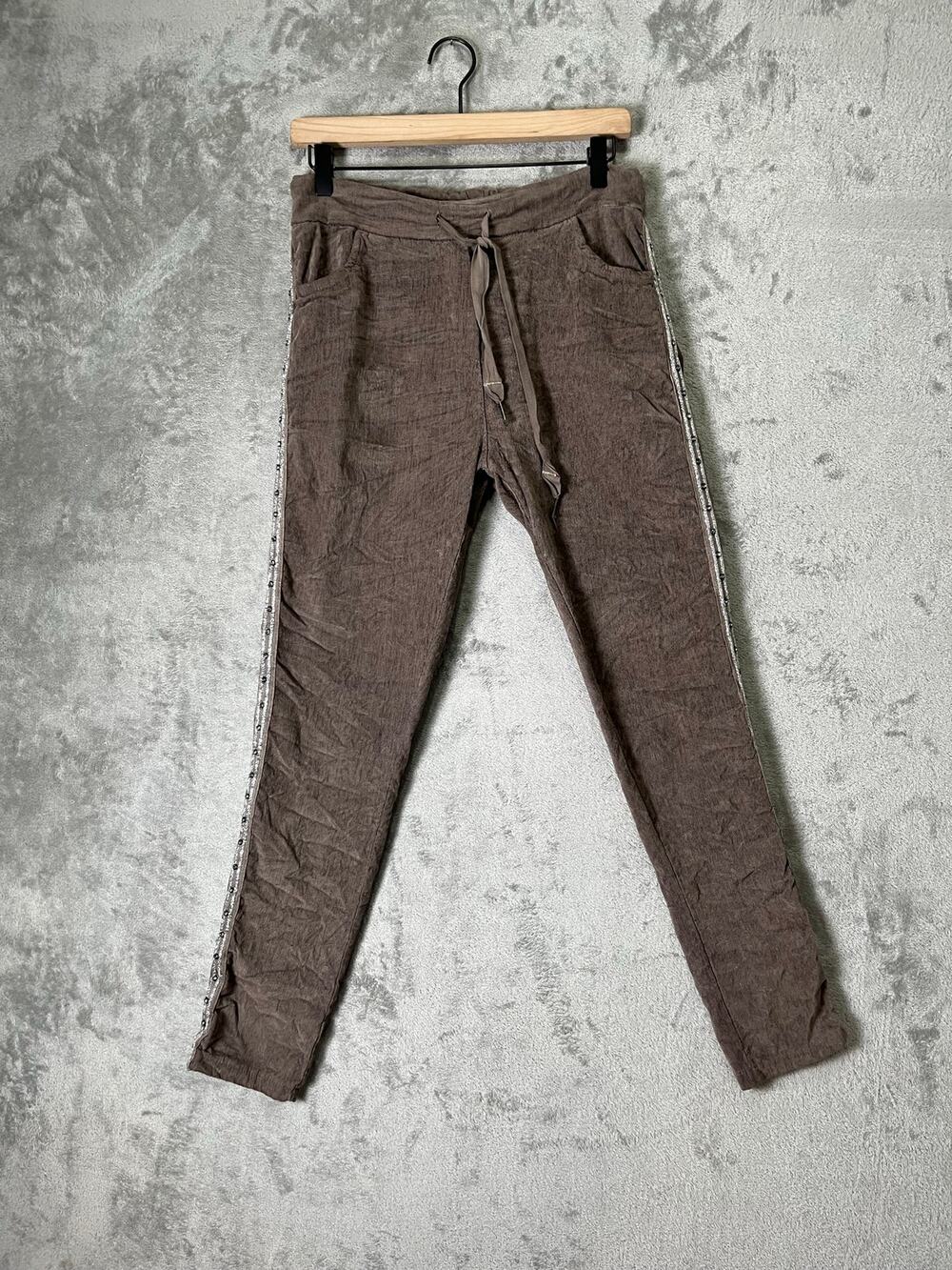 Venti6 Italian Viscose Drawstring Jogger Pants Crinkle Texture Lagenlook M New